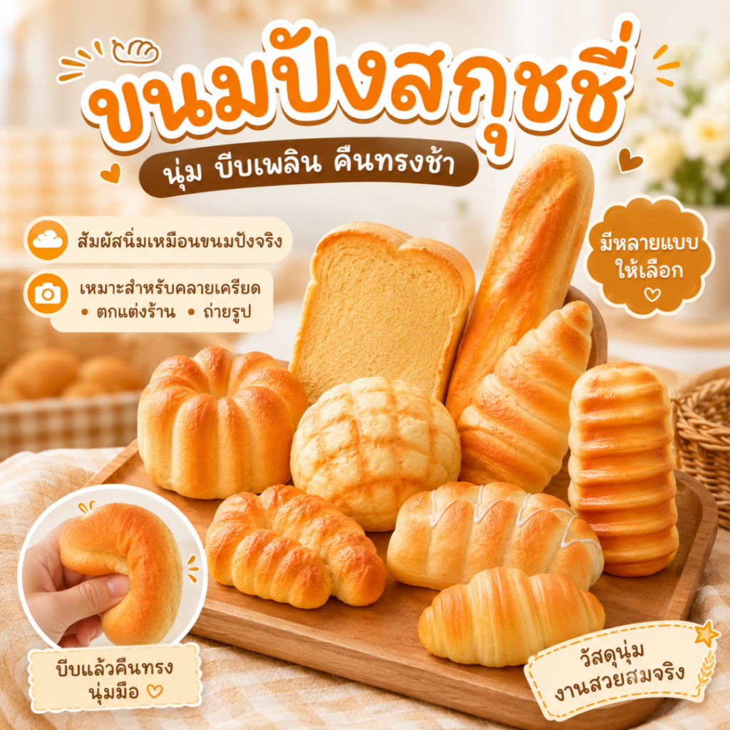 🥐【ของเล่นคลายเครียด】ขนมปังนุ่มสุดบีบระบายความเครียด! ของเล่นผู้ใหญ่ ของตกแต่งบ้านสไตล์ญี่ปุ่น