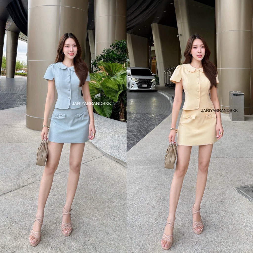 D9 [งานป้าย] Jariya Set ชุดเซ็ท 2 ชิ้น เสื้อ กระโปรงสั้น ผ้าสูท สำหรับผู้หญิง เสื้อผ้าแฟชั่นผู้หญิง 