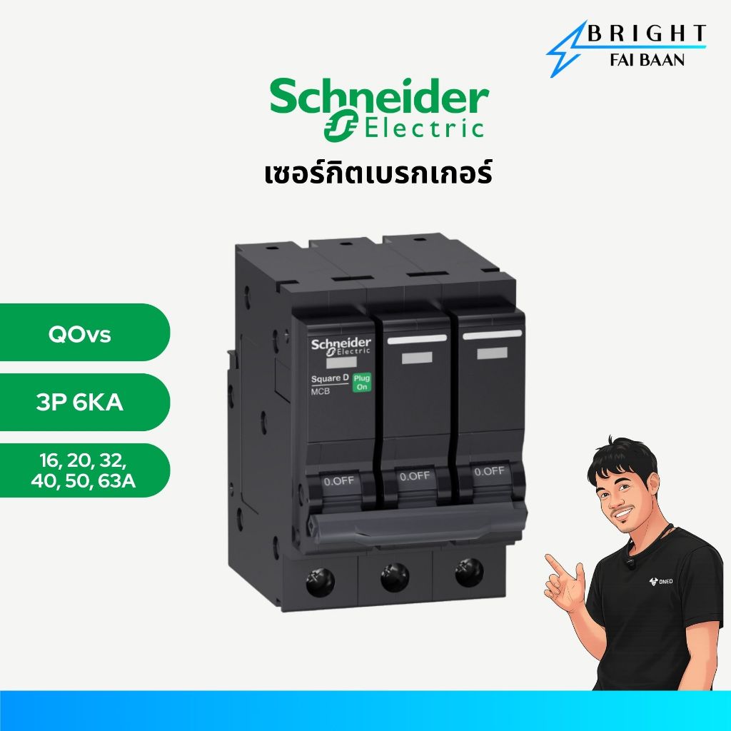 Schneider เซอร์กิตเบรกเกอร์ Circuit Breaker 3P 6kA 16A - 63A ชไนเดอร์ รุ่น QOvs