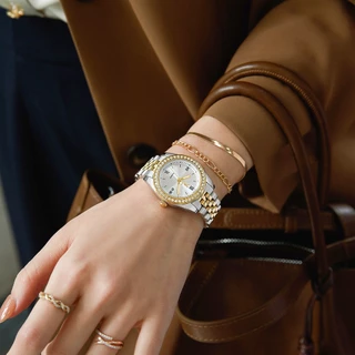 PLAYBOY นาฬิกา ผู้หญิง watch 100% ของแท้ ควอตซ์ สายสเตนเลส ฝังเพชร หน้าปัดนาฬิกา ทอง 3908