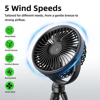 GOOJODOQ Fs106 พัดลมพกพา Type C ขาตั้งแบบสามขา พัดลมไอเย็น พร้อมจอแสดงผล พัดลมมือถือ พร้อมไฟกลางคืน