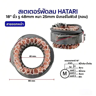 สเตเตอร์พัดลม ตั้งพื้น HATARI ฮาตาริ 16"18" นิ้ว รู 46mm หนา 25mm สายไฟยาว 52cm (เหลี่ยม) มีเทอร์โมฟิวส์ อะไหล่พัดลม