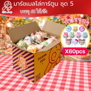 (ราคาส่ง) ขนมมาร์ชเมลโลว์เสียบไม้ รวมการ์ตูนคละ 60 ชิ้น/แพค size M (6005)