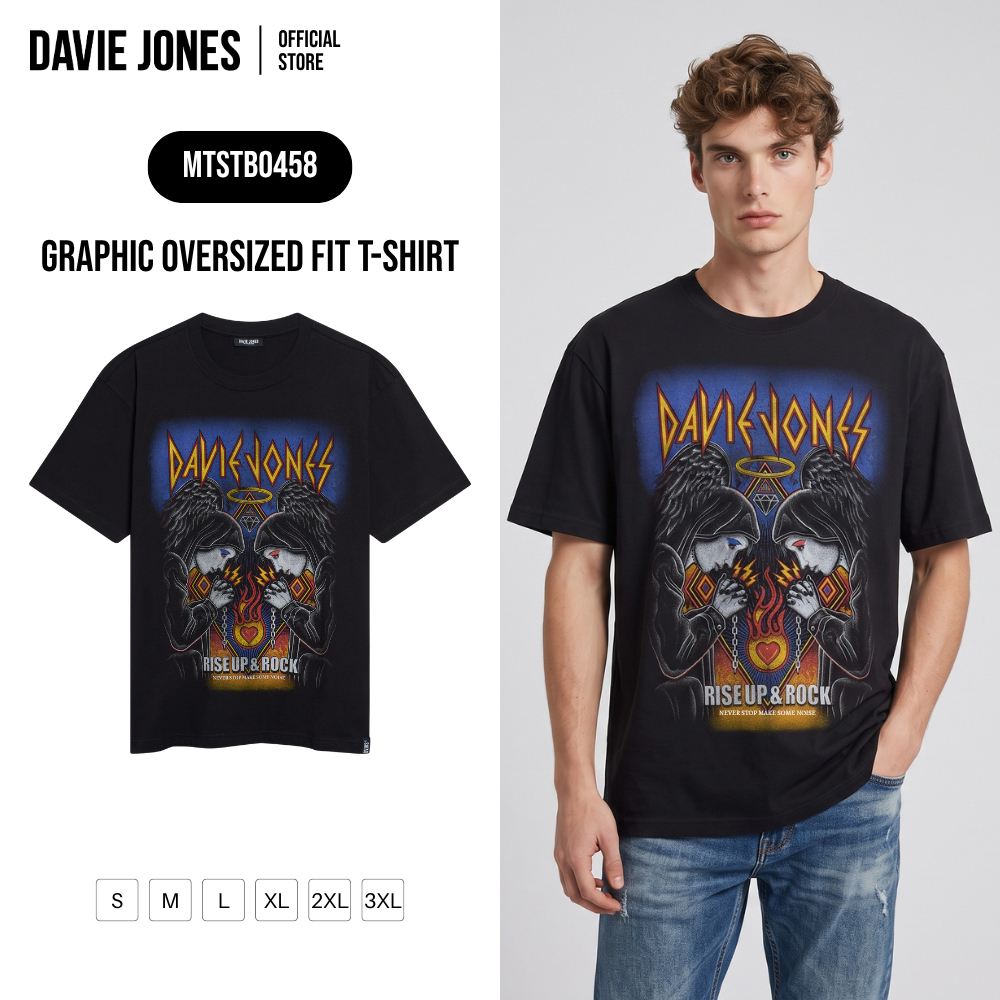 DAVIE JONES [BE FEARLESS] เสื้อยืดผู้ชาย Graphic Oversize Fit T-Shirt สีดำ TB0458