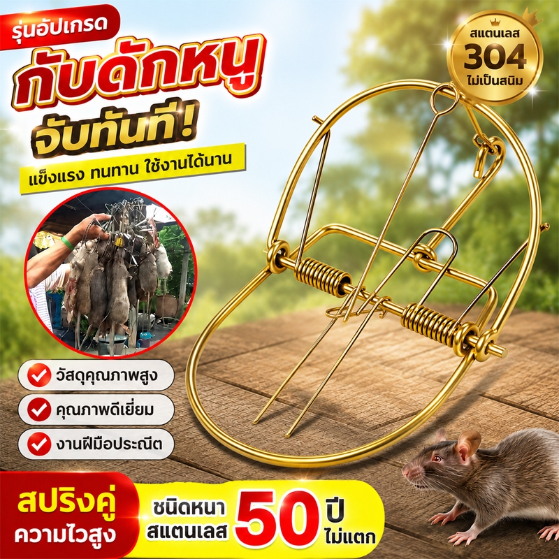 ดีดแรงใช้นาน 50ปี กับดักหนูเหล็ก สปริงแรง สีทอง 6 นิ้ว รุ่นหนาพิเศษ แพ็ค 5อัน ดีดแรง ใช้งานทนทาน กำจัดหนูได้ผลดี ใช้ง่าย