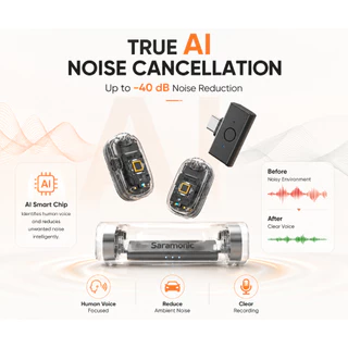 Saramonic Air SE ไมค์ไร้สาย AIตัดเสียงรบกวน 40dB 2-in-1 หนีบปก/มือถือ Hi-Res48kHz ระยะ 200m สำหรับ iPhone Android กล้อง