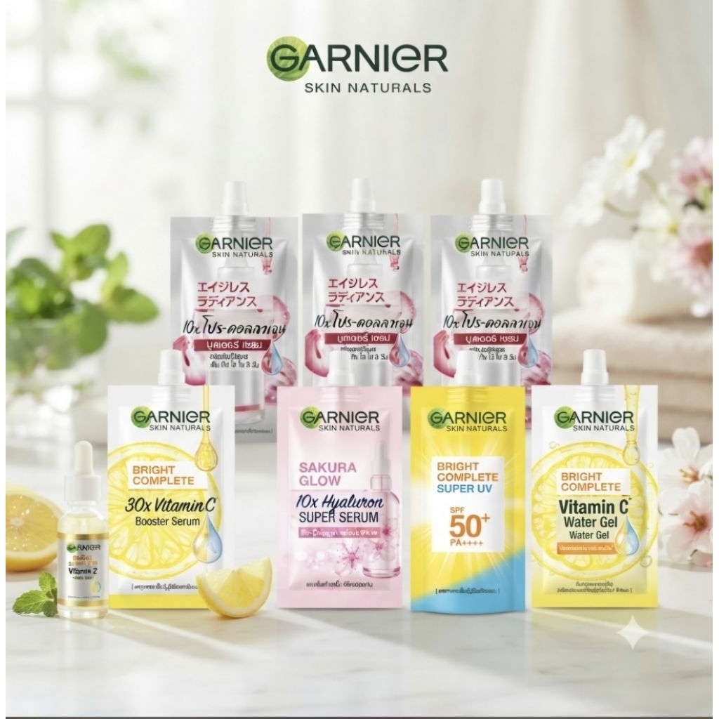 Garnier รวมสูตร ;Garnier ไบรท์คอมพลีท วิตามินซี,Garnier ซากุระ โกลทฮ