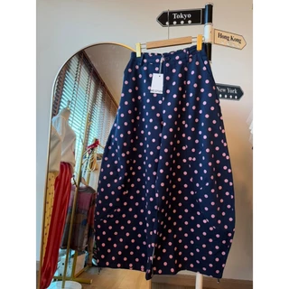 F89 กางเกงทรงบาร์เรลลายจุด Barrel polka dot