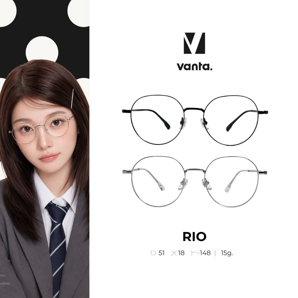 vanta. RIO กรอบแว่นตา Titanium IP ทรง Round น้ำหนักเบา Minimal Classic แว่นสายตา ตัดเลนส์สายตาได้