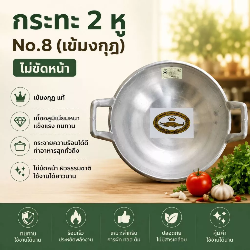กระทะ 2หู ตราศรคู่ No.8 กระทะอลูมิเนียม กะทะ กะทะอลูมิเนียม เกรด A กระทะอเนกประสงค์ 1 ชิ้น