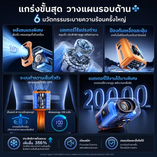 พัดลมคาดเอว 20000mAh พัดลมพกพา ห้อยคอ USB ชาร์จได้ 100ระดับ มอเตอร์ไร้แปรงถ่าน ไฟฉาย LED Outdoor