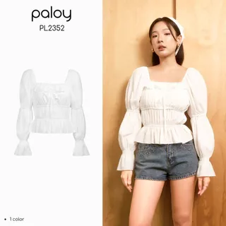 Paloy - PL2352 Sweetheart Top เสื้อแขนพองสม็อคหน้าอก เอวเข้ารูปแต่งระบายชาย (Known By Heart)