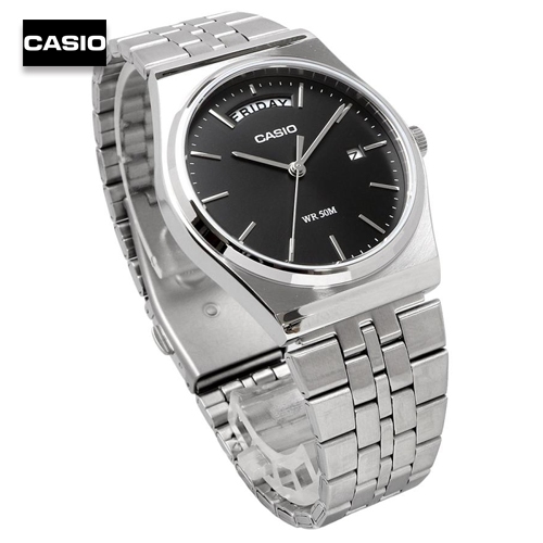 นาฬิกาข้อมือผู้ชายคาสิโอ Casio Standard สายสแตนเลสสีเงิน หน้าปัดสีดำ รุ่น MTP-B146D-1AVDF, MTP-B146D