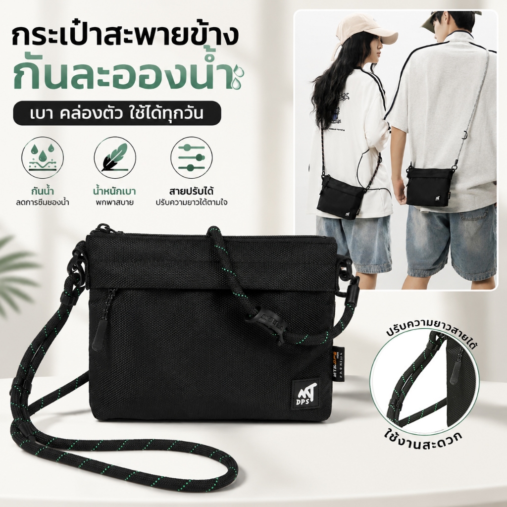 กระเป๋าสะพายข้าง กระเป๋าคาดอก กันละอองน้ำ น้ำหนักเบา ช่องเก็บของหลายช่อง ปรับสายได้ ดีไซน์มินิมอล