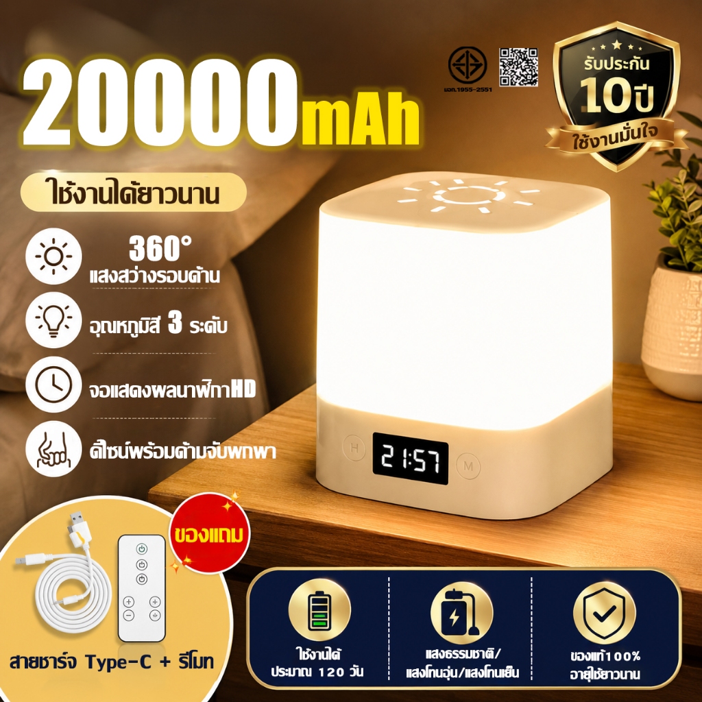 ✨แสงสว่างรอบด้าน 360°✨โคมไฟข้างเตียง โคมไฟห้องนอน ใช้งานได้ยาวนาน ปรับแสงแบบไร้ขั้น LED หรี่แสงได้ โคมไฟ โคมไฟไร้สาย