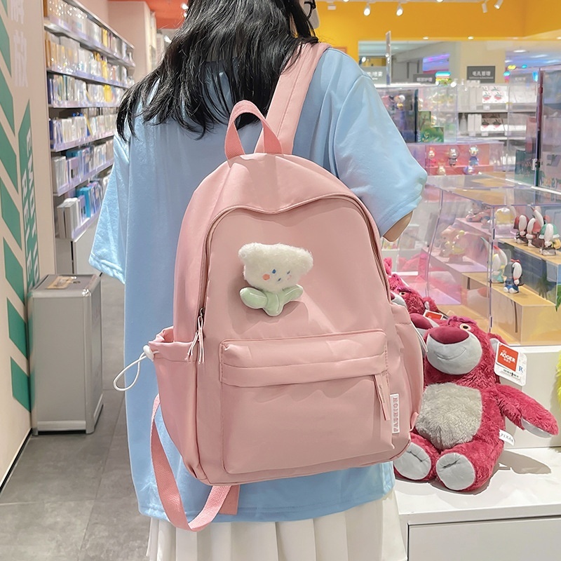 กระเป๋าเป้เกาหลีอินส์ เรียบง่าย ลำลอง ใส่ได้หลายสไตล์ สีพื้น สำหรับนักเรียน
