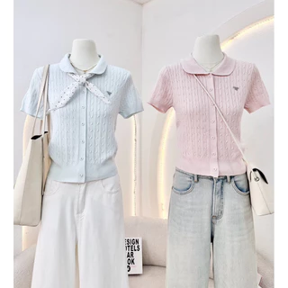 WA YA เสื้อเชิ้ตปกโค้ง กระดุมหน้า ผ้าไหมพรม