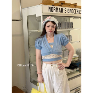 LindaaPlus-- เซ็ตเสื้อคลุม “𝗕𝗼𝗻𝗻𝗶𝗲” 🌸🍃 เกาะผ้ายืดลายไหมพรมสกรีนลายดอกไม้ + เสื้อคลุมครอปแขนตุ๊กตา งาน 2 ชิ้นแยกได้