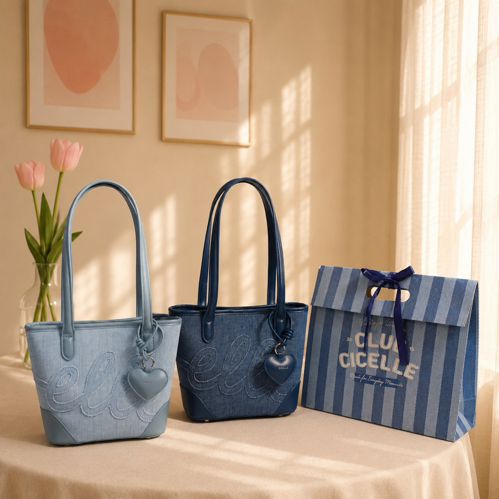 CICELLE C9995 Denim Tote Bag กระเป๋าผ้ายีนส์แท้ สะพายไหล่ผู้หญิง พร้อมถุงกระดาษ Denim Collection
