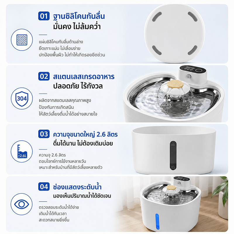 น้ำพุสัตว์เลี้ยง 2.5 ลิตร ตัวเครื่องพลาสติกเกรดอาหาร รูปที่ 5