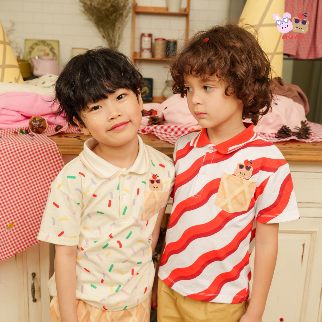 Mix Me เสื้อโปโล พิมพ์ลาย กระเป๋าลายโคนวาฟเฟิล ผ้า 100%Cotton Single Jersey เด็กชาย อายุ 1-7 ปี เสื้อผ้าเด็ก รุ่น 400512