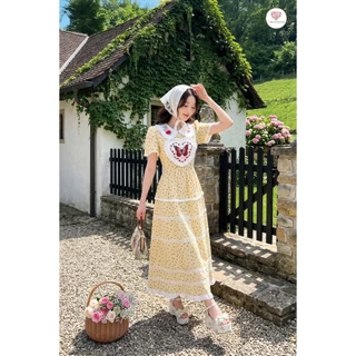 (มี3XL) Maria Diamond มี 3 สี Luna Luna Dress เดรสยาวผ้าคอตตอนดีเทลอกหัวใจ แต่งงานปัก แขนสั้น ซิปหลัง มีซับใน