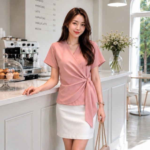 ❣️C01 เสื้อไขว้หน้าเสียบข้าง จีบสวยดูดี รุ่นสีพื้น💕 งานคุณภาพ ป้าย Ployly Closet