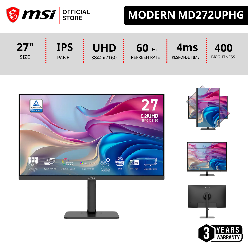 MSI MODERN MD272UPHG Monitor จอคอมพิวเตอร์ 27" 3840 x 2160 (UHD) IPS
