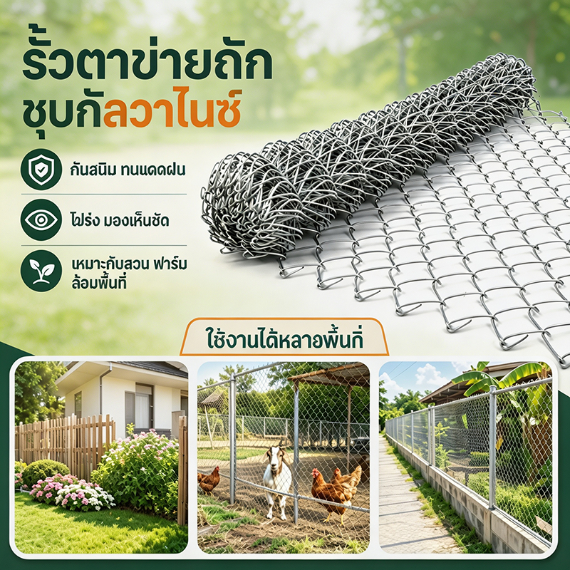 วตาข่ายเหล็กถัก Chain link Fence ยาว10m ขนาดตา 5cm ลวดตาข่ายเหล็กถัก ลวด 2.5mm ตาข่ายล้อมรั้ว ล้อมสวน