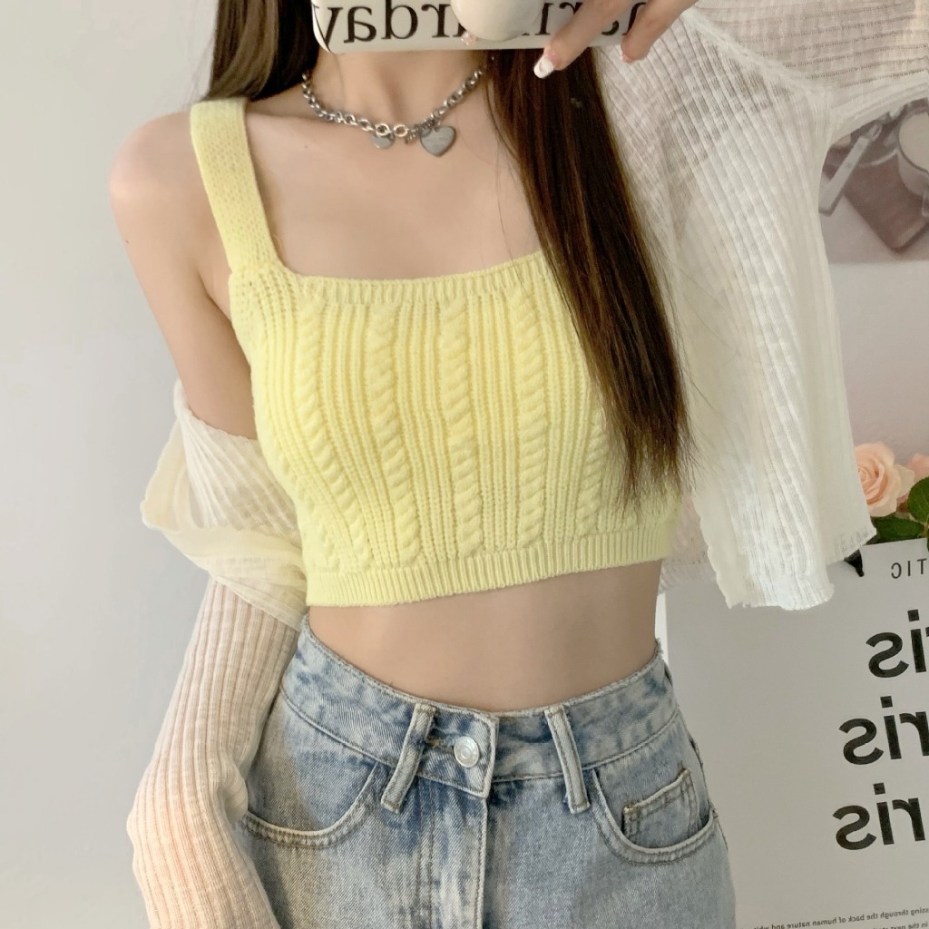 𝑩𝒓𝒂𝑩𝒓𝒂𝑩𝒓𝒂 f-116 เสื้อครอป สายเดี่ยว ไหมพรม รูปที่ 6
