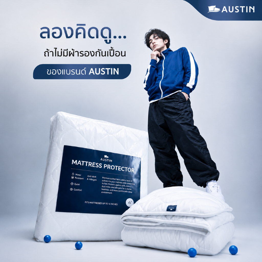 ที่นอนปีนัง ผ้ารองกันเปื้อนที่นอน AUSTIN เกรดโรงแรม 200g ผ้ารองที่นอน รัดมุม4ด้าน / รัดมุมเต็มตัว (3.5/5/6ฟุต)
