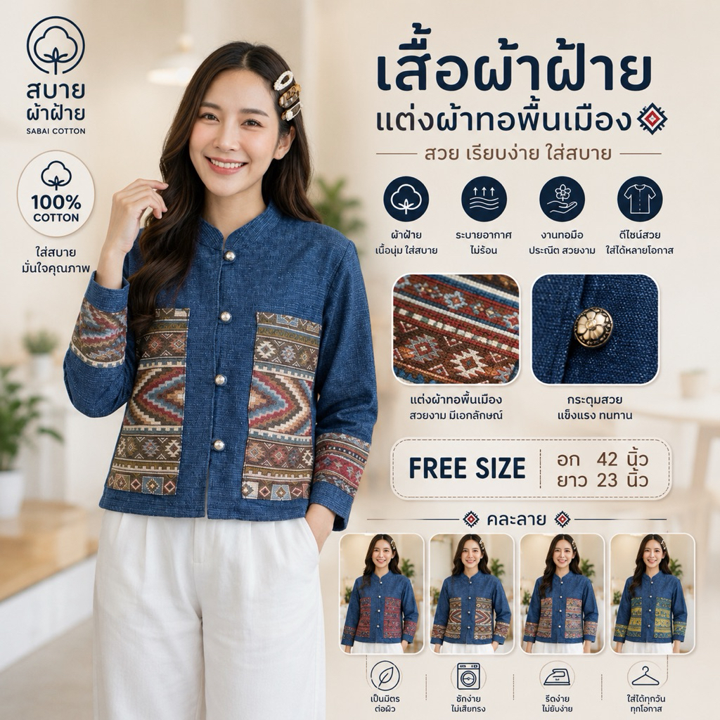 เสื้อคลุม คอจีน ฟอกสโตน ผ้านิ่ม ใส่สบาย มีกระเป๋าเสื้อ เสื้อ Freesize ผ้าฝ้ายสีกรม ใส่เที่ยว ใส่ไปคาเฟ่