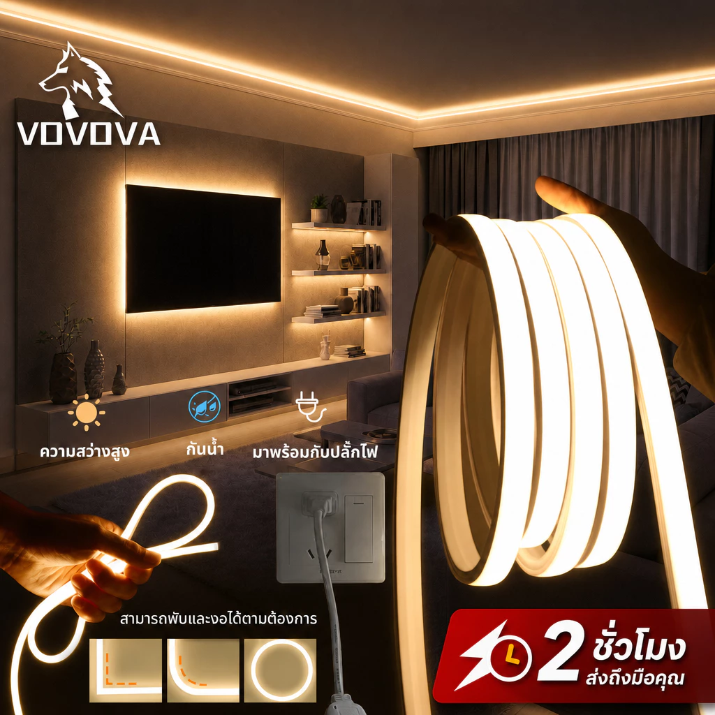 ไฟเส้น LED แถบไฟดัดงอได้ 220V กันน้ำ ไฟแต่งห้อง แสงขาว/วอร์มไวท์ 3ม.-20ม. สำหรับตกแต่งบ้าน หอพัก คริสต์มาส