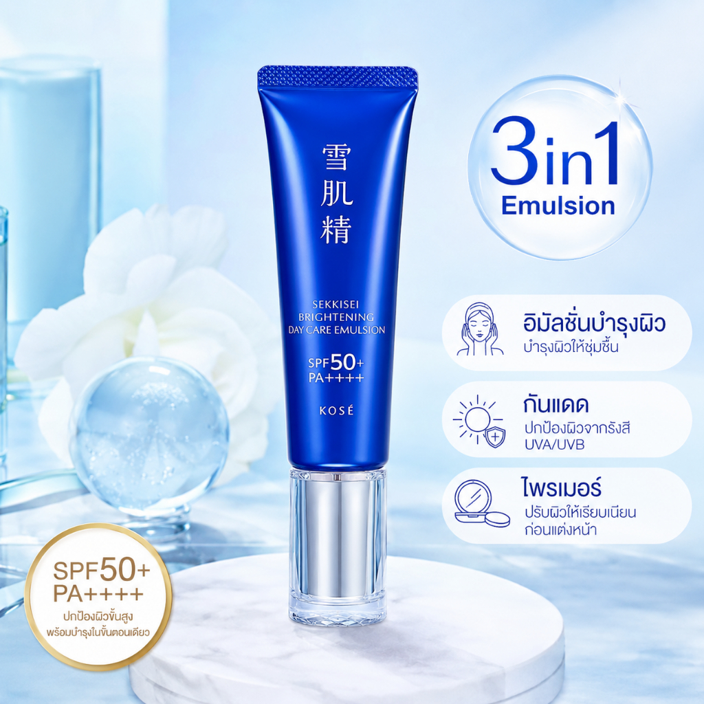 ฉลากไทย ของแท้ 100% Exp. 12/73 KOSÉ SEKKISEI Brightening Day Care Emulsion SPF50+/PA++++ 35 กรัม