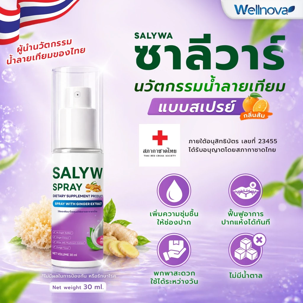 สเปรย์น้ำลายเทียมซาลีวาร์ สูตรสมุนไพรไทย🍊 พ่นปุ๊บชุ่มทันที ลดอาการน้ำลายน้อย ปากแห้ง I 30ml ของแท้ SALYWA SPRAY