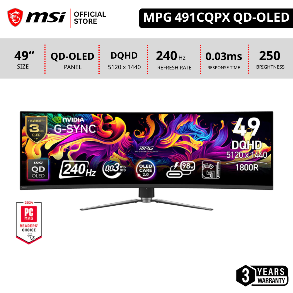 [Pre-Order] MSI MPG 491CQPX QD-OLED (5120 x 1440 (DQHD) 49นิ้ว Monitor จอคอมพิวเตอร์