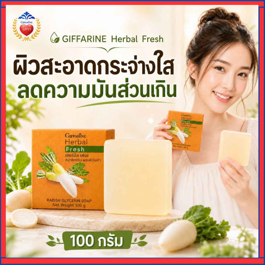 กิฟฟารีน สบู่หน้า ผสมหัวไชเท้า ลดเลือนสิว ฝ้ากระ ให้แลดูจางลง ผิวสะอาด กระจ่างใส กระชับรูขุมขน