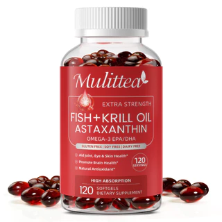 Mulittea astaxanthin+น้ำมันปลา+น้ำมันคริลล์ สารต้านอนุมูลอิสระ บำรุงข้อต่อ กล้ามเนื้อ ผิวหนัง ตา และหลอดเลือด 120 ชิ้น