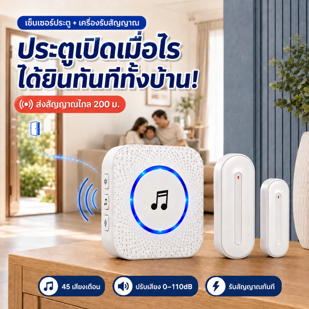 ChunHee เซ็นเซอร์ประตู Wireless Door Sensor ไซเรนไร้สาย ป้องกันขโมยในบ้าน เซ็นเซอร์ร้านค้า ใช้ได้ทั้งประตู หน้าต่าง CC19
