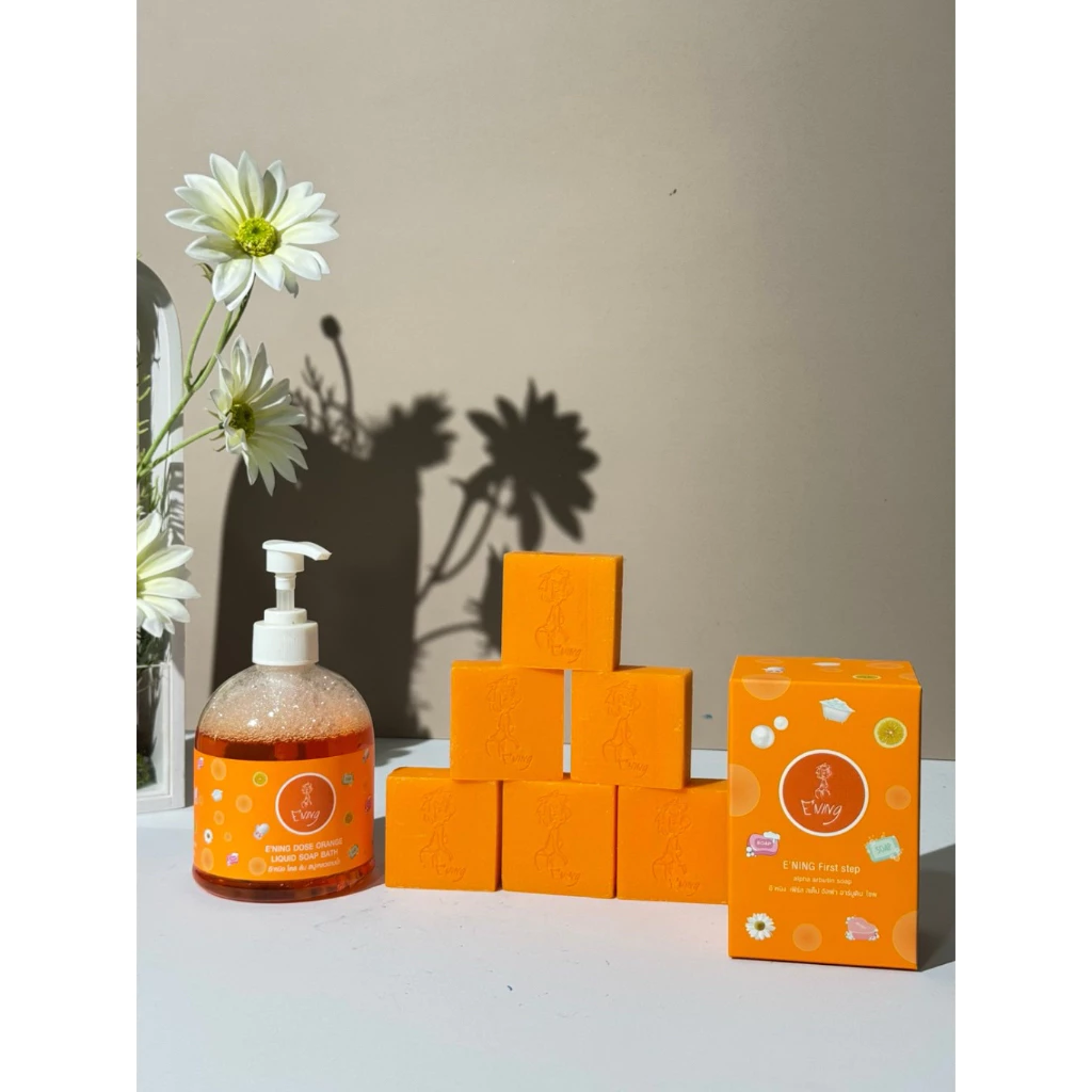 เซตสบู่ E'NING ทานาคา ALPHA ARBUTIN 65ก. 6 ก้อน+อาบน้ำ E'NING DOSE C+ LIQUID SOAP BATH 500ml 1 ขวด