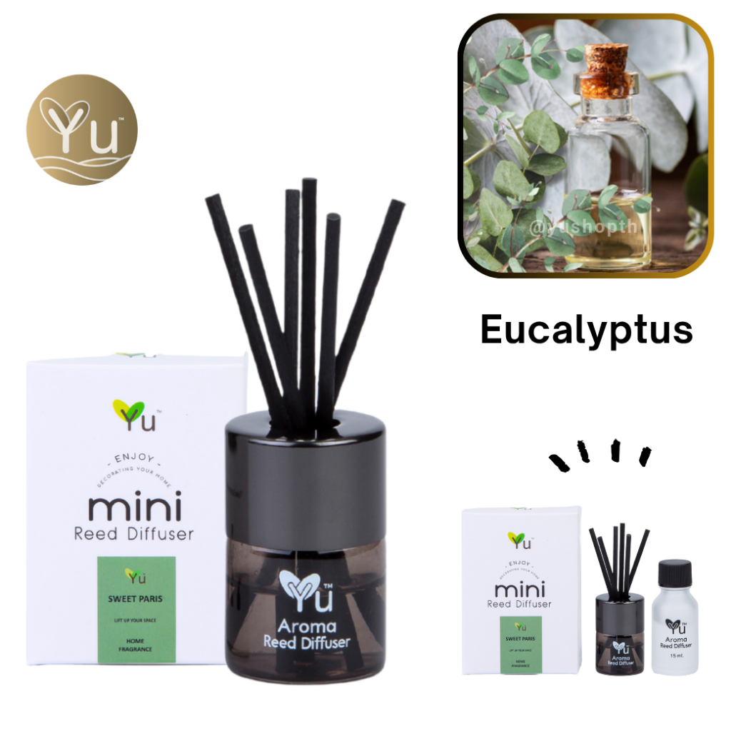 🌟 Mini Room Difuser 15 ml.🌟 กลิ่น Eucalyptus (ยูคาลิปตัส) กลิ่นหอมเย็นสดชื่น ก้านไม้หอม