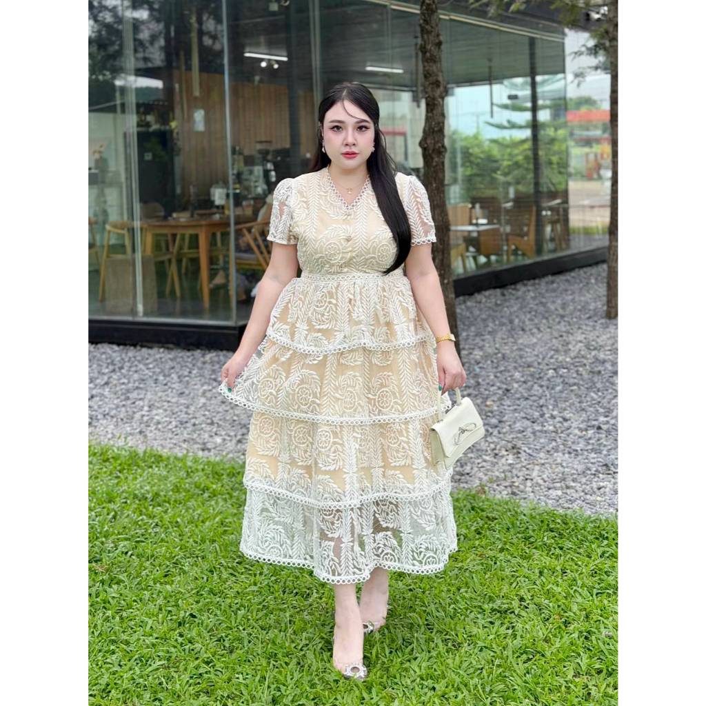 ชุดเดรสสาวอวบ ชุดออกงาน ชุดไปงานแต่ง มีไซส์ 3XL-8XL อก 42-52นิ้ว #DANNY_BigSize_Shop (728 A)