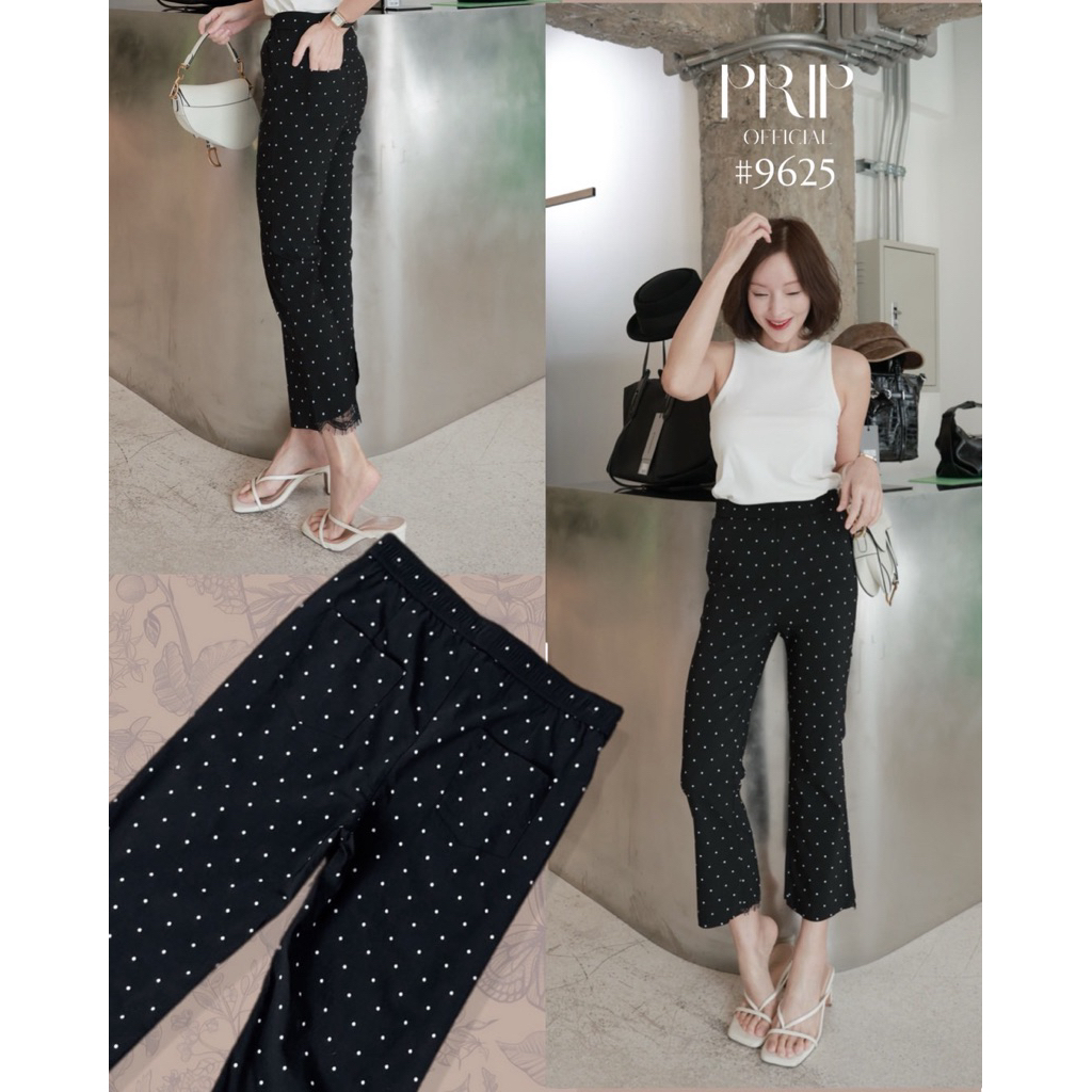Chaline&prip 9625 กางเกงผ้ายืดเนื้อดี เนื้อผ้านุ่มเบา ลาย polkadot