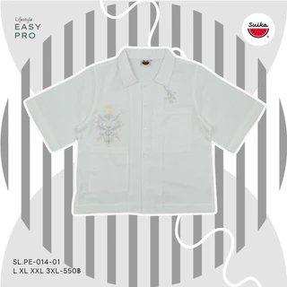 เสื้อแตงโม (SUIKA) - เสื้อผ้าสลาฟคอปกแขนสั้น ตกแต่งงานปักดอกไม้เล็กๆ(ผ้าฝ้ายสลาฟ ไม่ยืด) (SL.PE-014)