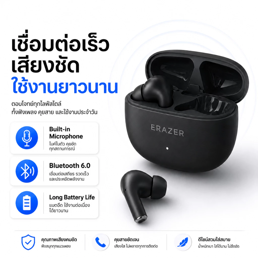 Lenovo EP210 Pro หูฟังบลูทูธ หูฟังไร้สาย TWS บลูทูธ 6.0 พร้อมไมโครโฟน สมาร์ทโฟนทุกรุ่นใช้ได้ thumbnail 3