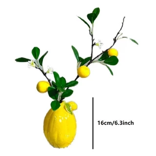 🍋 แจกันเลมอนเซรามิก พร้อมกิ่งเลมอนเทียม ของแต่งบ้านสไตล์มินิมอล ตกแต่งโต๊ะ ห้องนั่งเล่น คาเฟ่ ของขวัญสุดพิเศษ