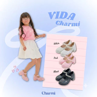 VIDA - CHARMI รองเท้าส้นสูงเด็กผู้หญิงสายคาดประดับมุกตกแต่งโบว์ ไซซ์ 31-36
