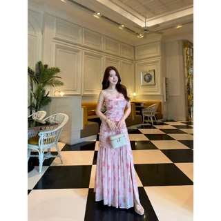 ชุดออกงาน ชุดเพื่อนเจ้าสาว koolykool(พร้องส่งS-2XL) ไหล่เบี่ยงชีฟองรูดกปยาวผ้าลาย DK01