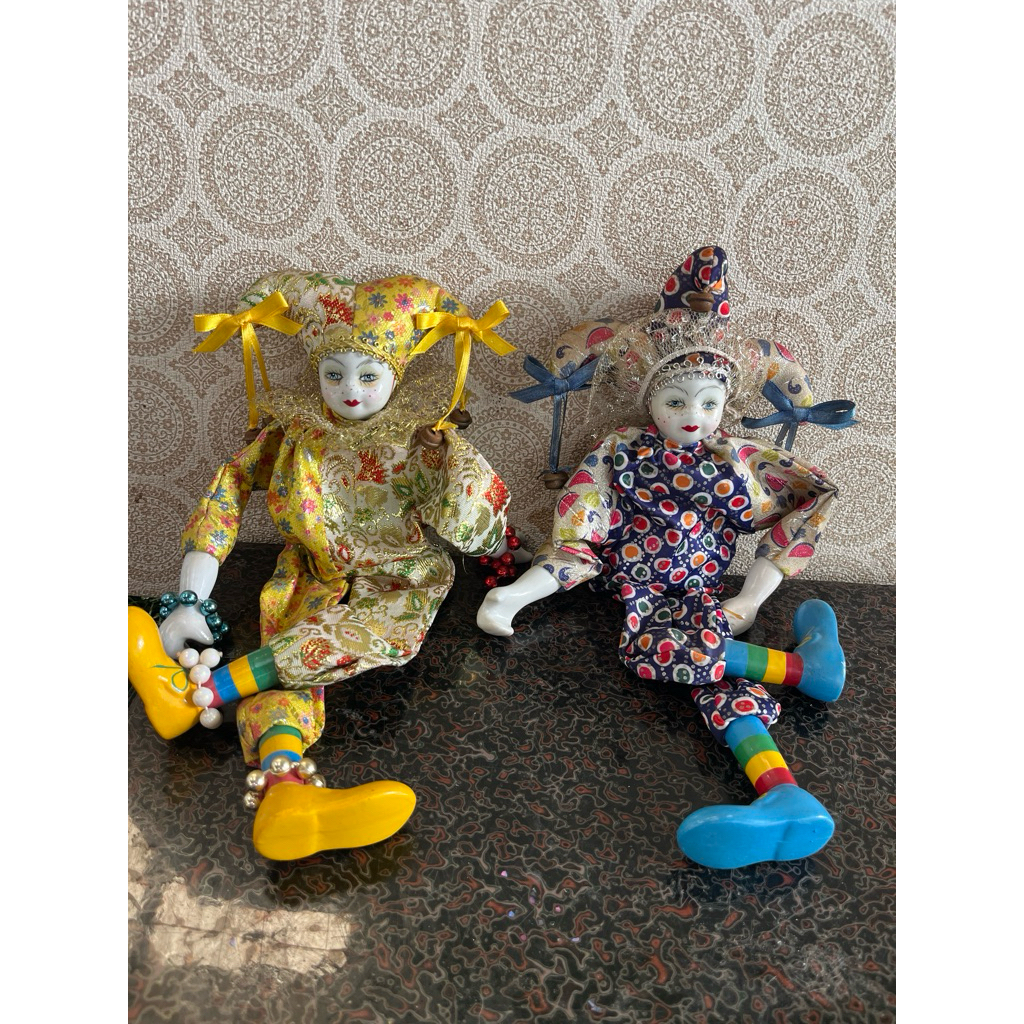 Vintage Porcelain Jester Dolls แพ็คคู่ตุ๊กตาตัวตลกสไตล์ยุโรป สำหรับตกแต่งบ้าน"