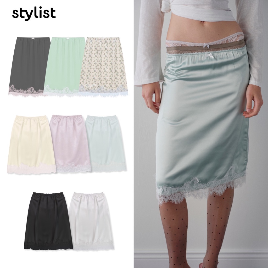 STYLIST (S-3XL) - Nory Skirts/Skorts-009 กระโปรงซาตินลูกไม้